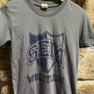 Dri fit Wyoming Seminary Wrestling Tshirt. Flattering for gym or out and about.
